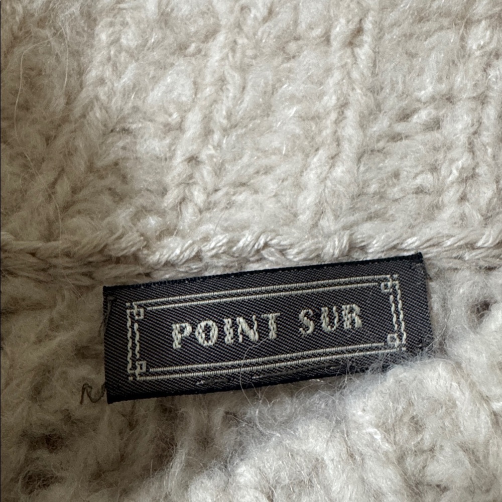 Point Sur Alpaca & Wool Pointelle Knit Mock Neck Sweater in Cream Women's Large - Picture 6 of 6